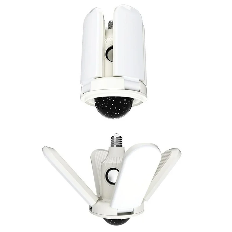 Petite lampe projecteur étoile E27, lumière de plafond pliable à quatre feuilles RVB, changeant de couleur, avec haut-parleur compatible Bluetooth et télécommande