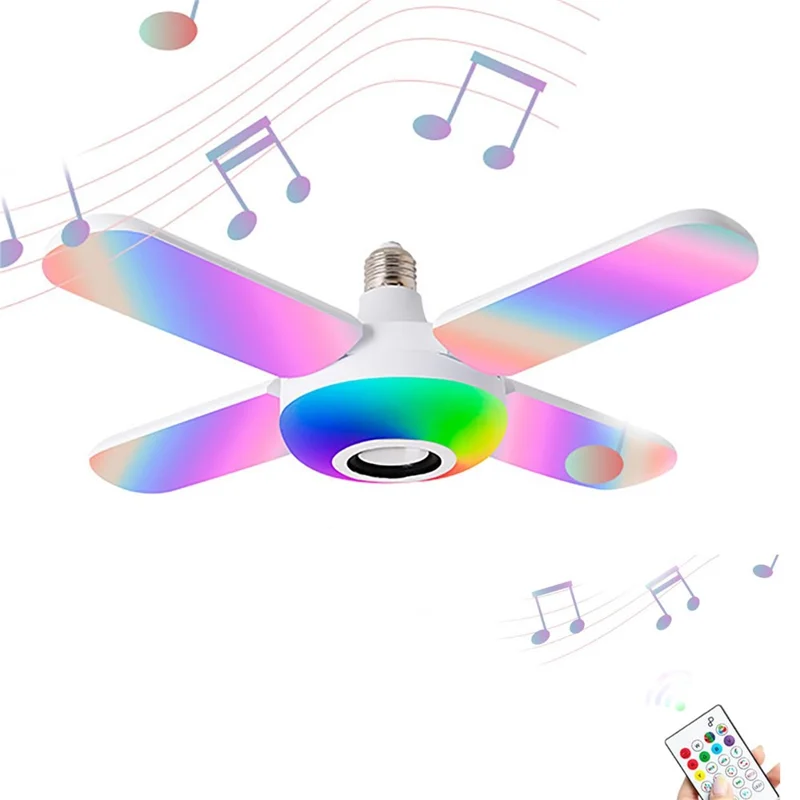 E27 Bluetooth-compatible Speaker Music Light with 4 Foldable Leaves Smart RGB Color Changing Ceiling Lamp
