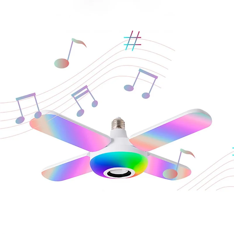 E27 Bluetooth-compatible Speaker Music Light with 4 Foldable Leaves Smart RGB Color Changing Ceiling Lamp