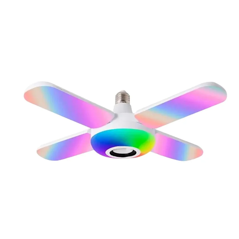 E27 Bluetooth-compatible Speaker Music Light with 4 Foldable Leaves Smart RGB Color Changing Ceiling Lamp