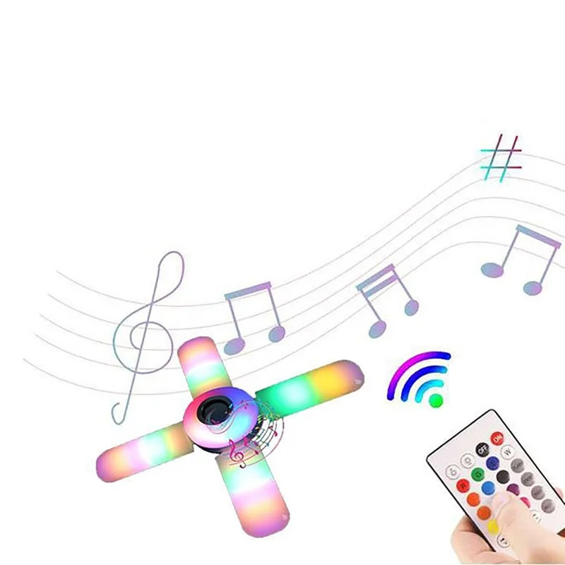 E27 Bluetooth-compatible Speaker Music Light with 4 Foldable Leaves Smart RGB Color Changing Ceiling Lamp