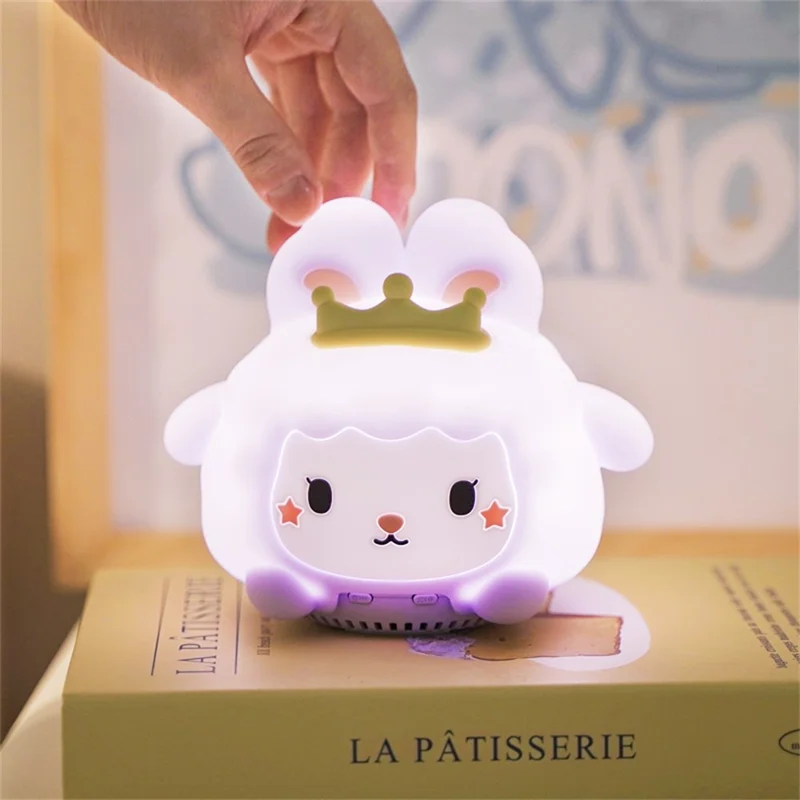ICARER FAMILY Purple Moon Rabbit White Noise Night Light Speaker Bluetooth-Compatible Remote Control Speaker with 7-Color Gradient Atmosphere Light TWS Pairing