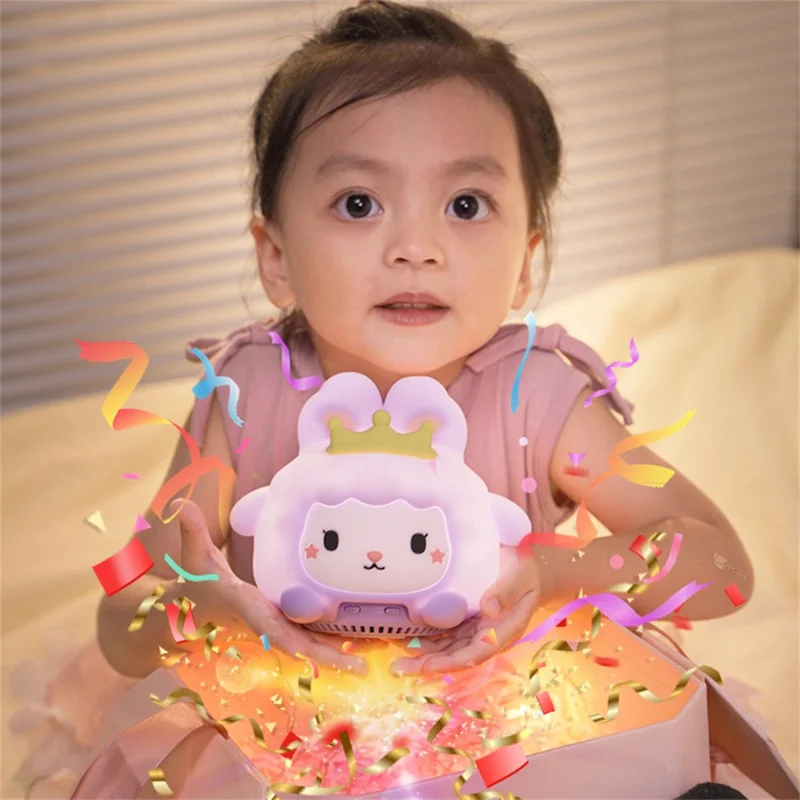 ICARER FAMILY Purple Moon Rabbit White Noise Night Light Speaker Bluetooth-Compatible Remote Control Speaker with 7-Color Gradient Atmosphere Light TWS Pairing