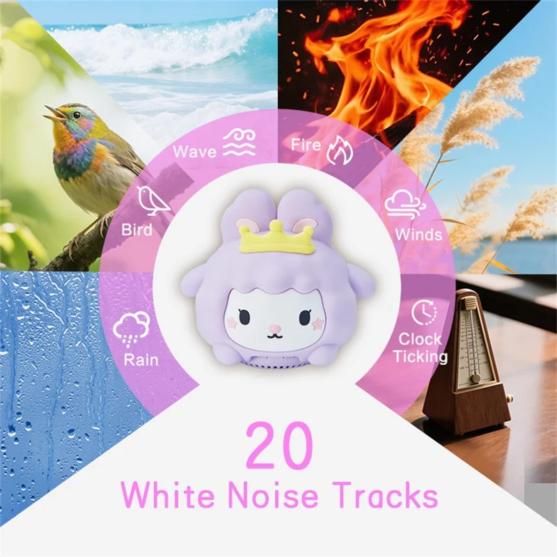 ICARER FAMILY Purple Moon Rabbit White Noise Night Light Speaker Bluetooth-Compatible Remote Control Speaker with 7-Color Gradient Atmosphere Light TWS Pairing
