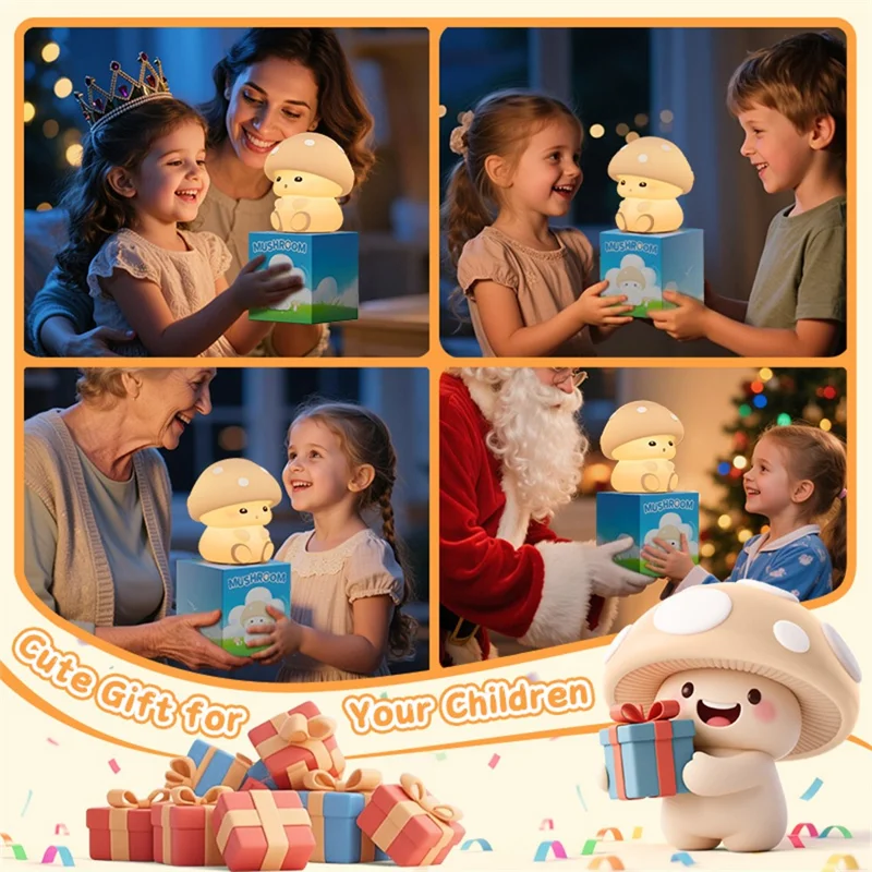 ICARER FAMILY Mushroom Tap Light Silicone Night Light Touch Control with 3 Brightness Levels / Timer Function