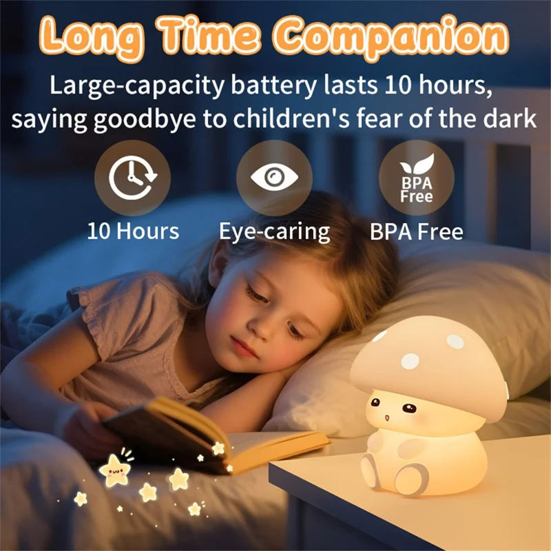 ICARER FAMILY Mushroom Tap Light Silicone Night Light Touch Control with 3 Brightness Levels / Timer Function