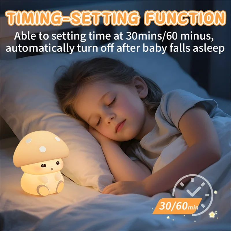 ICARER FAMILY Mushroom Tap Light Silicone Night Light Touch Control with 3 Brightness Levels / Timer Function
