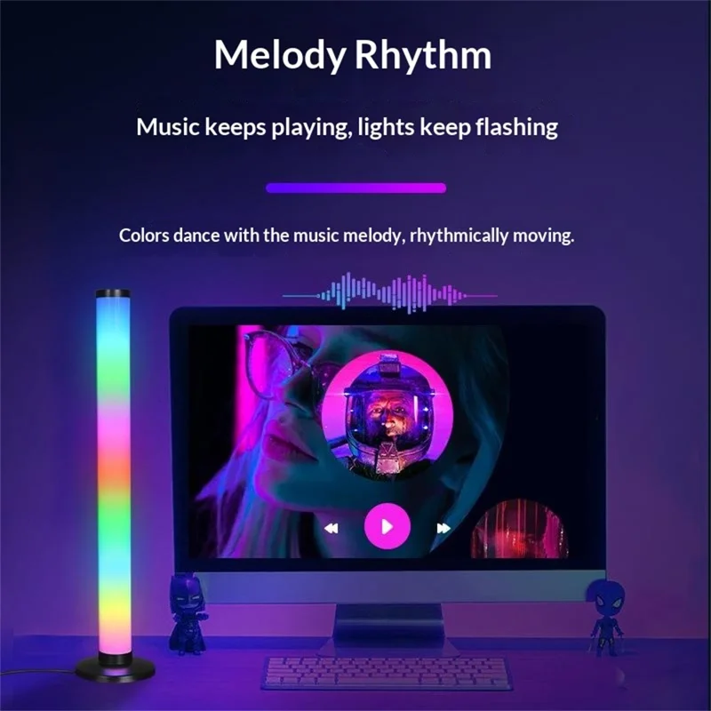 KBB-3 Music Rhythm Ambient Lamp 360° Full Glow Sound Reactive Light for Computer Desktop Night Light