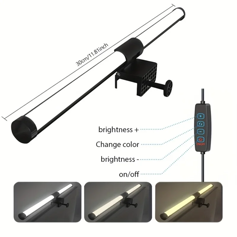 KBB-56 30cm LED Monitor Hanging Light Single-Sided 3-Color Eye-Caring Lamp for Office Reading Screen Supplement