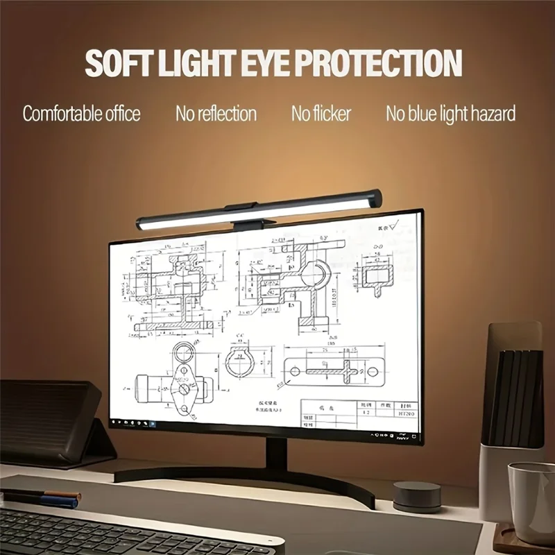 KBB-56 30cm LED Monitor Hanging Light Single-Sided 3-Color Eye-Caring Lamp for Office Reading Screen Supplement