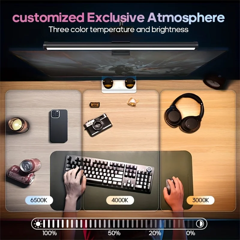 KBB-56 30cm LED Monitor Hanging Light Single-Sided 3-Color Eye-Caring Lamp for Office Reading Screen Supplement