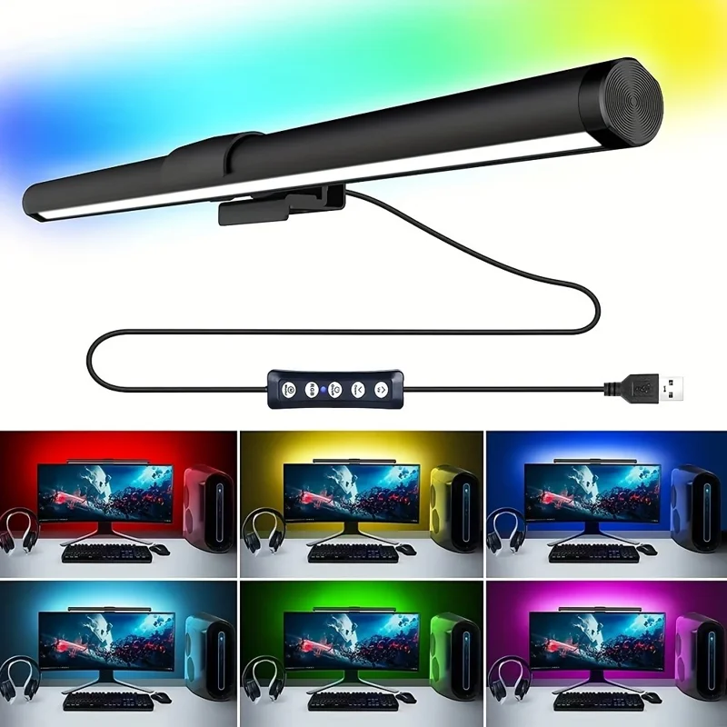 KBB-53 40cm Luce Monitor RGB Cambia Colore, Lampada LED Sospesa per Protezione Oculare con 3 Modalità di Luce per Ufficio e Lettura