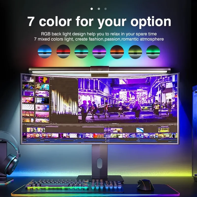 KBB-53 40cm Luce Monitor RGB Cambia Colore, Lampada LED Sospesa per Protezione Oculare con 3 Modalità di Luce per Ufficio e Lettura