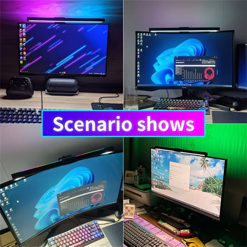 KBB-53 40cm Luce Monitor RGB Cambia Colore, Lampada LED Sospesa per Protezione Oculare con 3 Modalità di Luce per Ufficio e Lettura