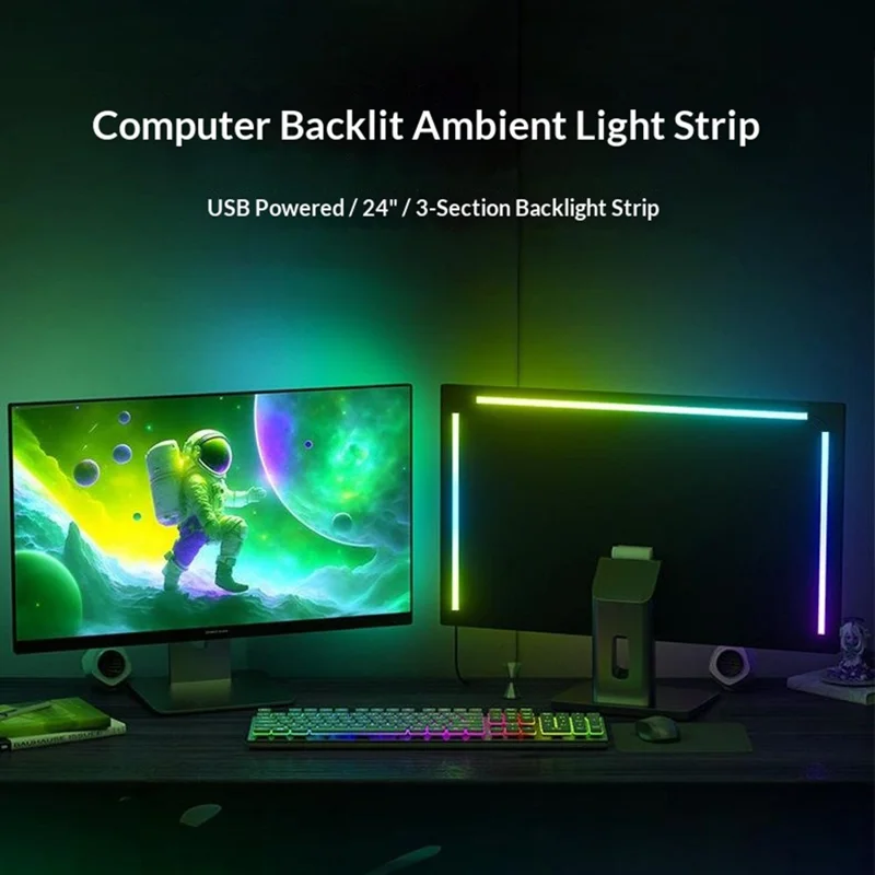 KBB-54 24 Zoll LED-Spiel-RGB-Ambient-Lichtleiste, flexible Silikon-Lampe mit Kabel-/Fernbedienung/App-Steuerung für Computer
