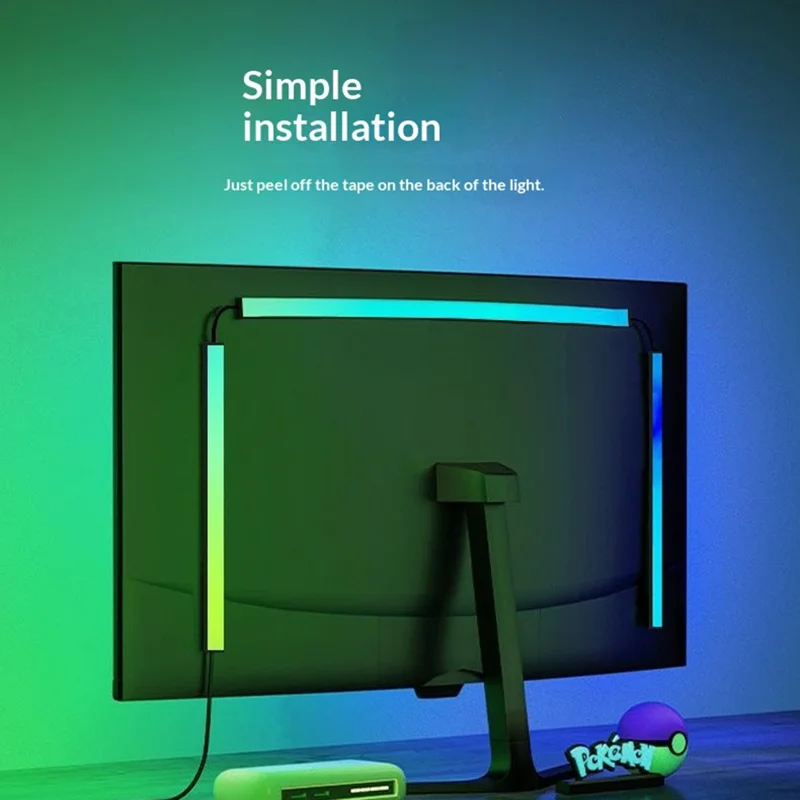 KBB-54 24 Zoll LED-Spiel-RGB-Ambient-Lichtleiste, flexible Silikon-Lampe mit Kabel-/Fernbedienung/App-Steuerung für Computer