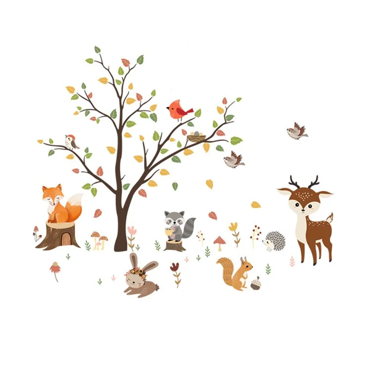 MS1529-YY 8Pcs / Set Cartoon Tree Animal Wall Stickers Wall Decors for Kids Room, Bedroom, Playroom (without EN71 Certification)