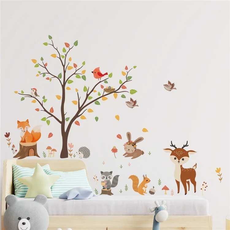 MS1529-YY 8Pcs / Set Cartoon Tree Animal Wall Stickers Wall Decors for Kids Room, Bedroom, Playroom (without EN71 Certification)