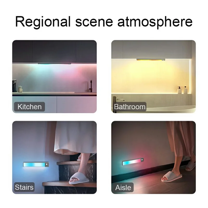 L1-021 2Pcs 23.3cm RGB Cabinet Light Magnetic Human Motion Sensor Smart Wall Lamp Long Night Light for Home - Tarnish