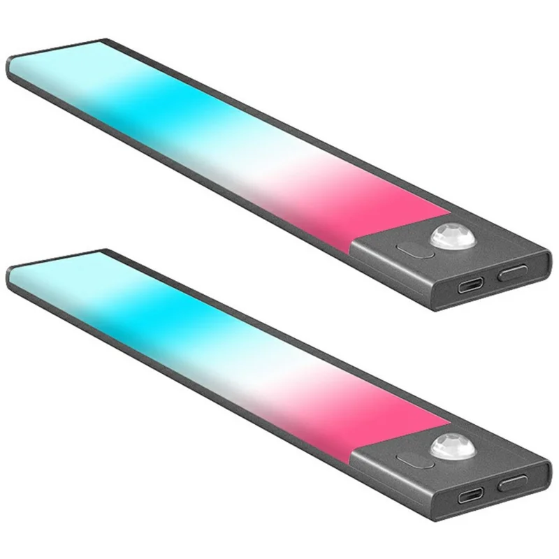 L1-021 2Pcs 40cm RGB Cabinet Light Magnetic Human Motion Sensor Smart Wall Lamp Long Night Light for Home - Tarnish