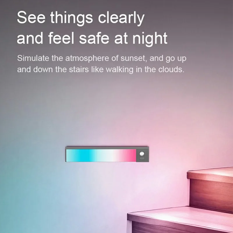 L1-021 2Pcs 40cm RGB Cabinet Light Magnetic Human Motion Sensor Smart Wall Lamp Long Night Light for Home - Tarnish