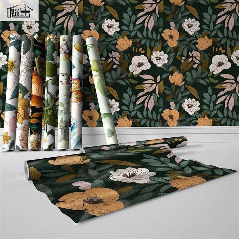 45 x 300cm Floral Pattern Frosted Wallpaper Waterproof Self-Adhesive Wall Sticker PVC Removable for Home / Office Decor - QT47