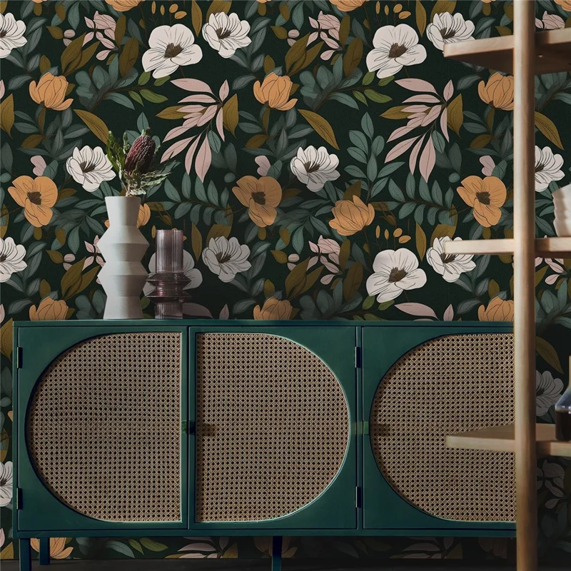 45 x 300cm Floral Pattern Frosted Wallpaper Waterproof Self-Adhesive Wall Sticker PVC Removable for Home / Office Decor - QT47