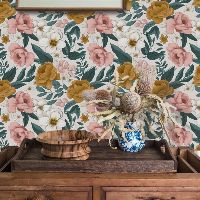 45 x 300cm Floral Pattern Frosted Wallpaper Waterproof Self-Adhesive Wall Sticker PVC Removable for Home / Office Decor - QT47