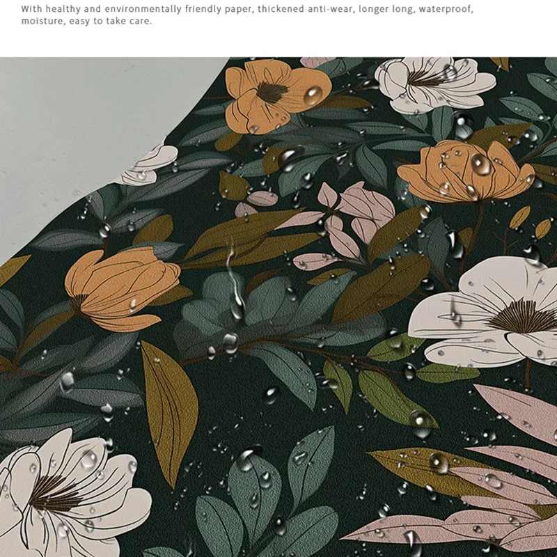 45 x 300cm Floral Pattern Frosted Wallpaper Waterproof Self-Adhesive Wall Sticker PVC Removable for Home / Office Decor - QT47