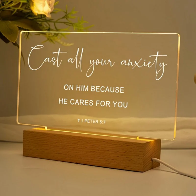 USB Powered Night Light Acrylic Message Board Transparent Writing Pad 3 Color Warm Light for Home Decor