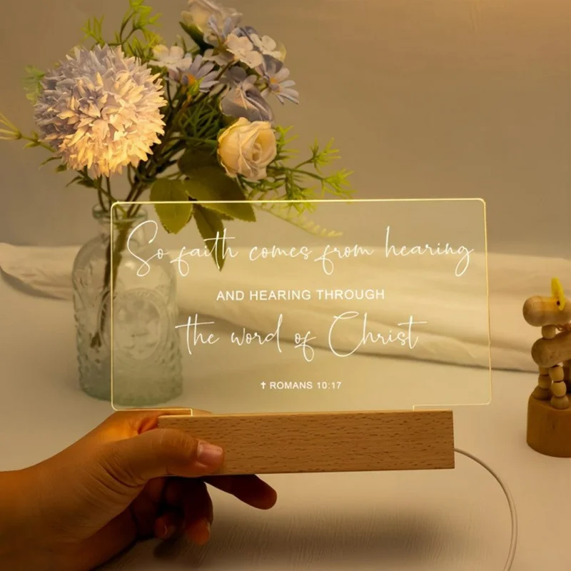 USB Powered Night Light Acrylic Message Board Transparent Writing Pad 3 Color Warm Light for Home Decor