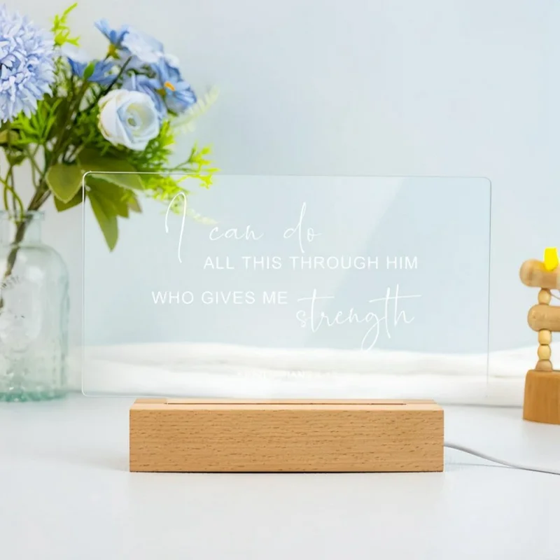 USB Powered Night Light Acrylic Message Board Transparent Writing Pad 3 Color Warm Light for Home Decor