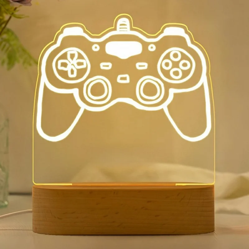 Wooden 3D Night Light Game Controller Shaped USB Table Lamp Creative Atmosphere Light Gift for Home / Office Decor - 3757