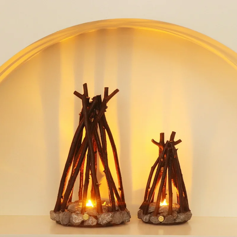 90 x 90 x 160mm Creative LED Campfire Night Light Stone Tree Branch Design Decorative Table Lamp for Bedroom / Living Room