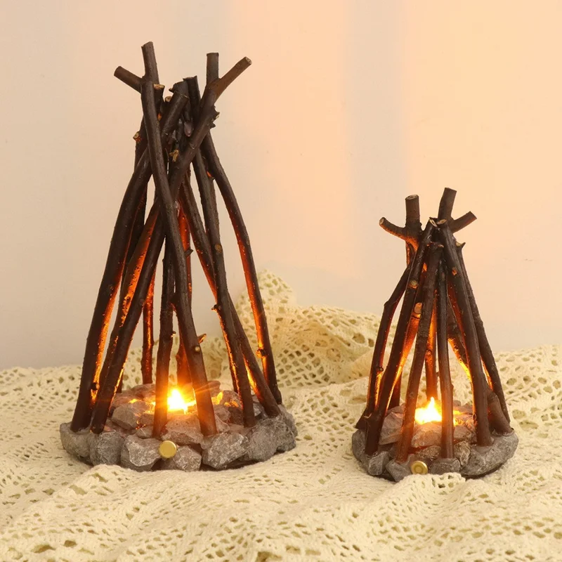 90 x 90 x 160mm Creative LED Campfire Night Light Stone Tree Branch Design Decorative Table Lamp for Bedroom / Living Room