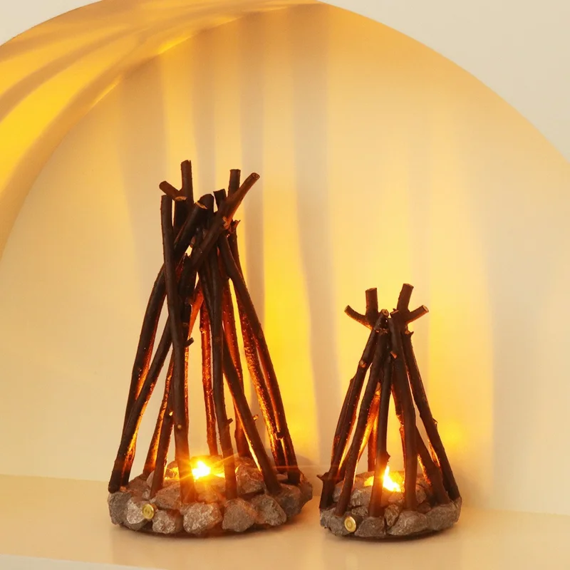 90 x 90 x 160mm Creative LED Campfire Night Light Stone Tree Branch Design Decorative Table Lamp for Bedroom / Living Room