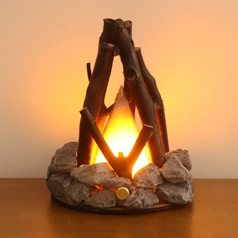 Triangle LED Campfire Night Light Creative Table Lamp Stone Tree Branch Shaped Desk Light for Bedroom / Living Room