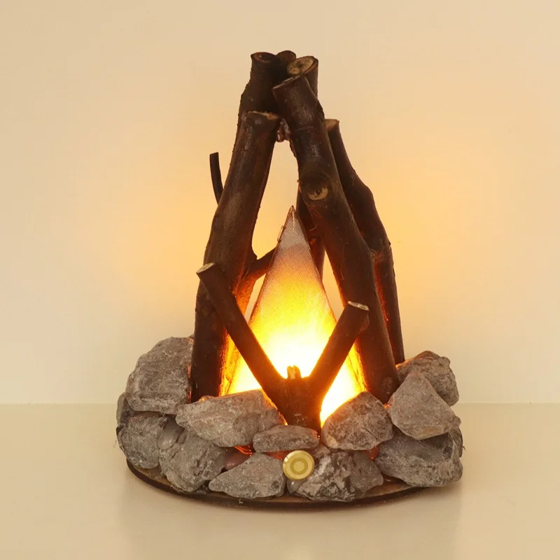 Triangle LED Campfire Night Light Creative Table Lamp Stone Tree Branch Shaped Desk Light for Bedroom / Living Room