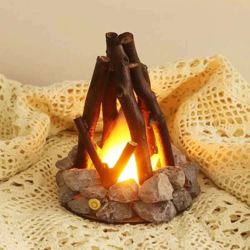 Triangle LED Campfire Night Light Creative Table Lamp Stone Tree Branch Shaped Desk Light for Bedroom / Living Room