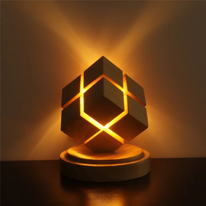 4x4 Magic Cube Design Night Light Bedside Decor LED Lamp Rubber Wood USB Powered Light for Bedroom / Study Ambient Lighting