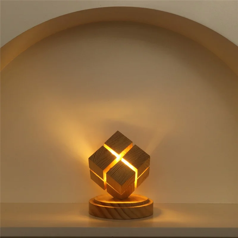 4x4 Magic Cube Design Night Light Bedside Decor LED Lamp Rubber Wood USB Powered Light for Bedroom / Study Ambient Lighting