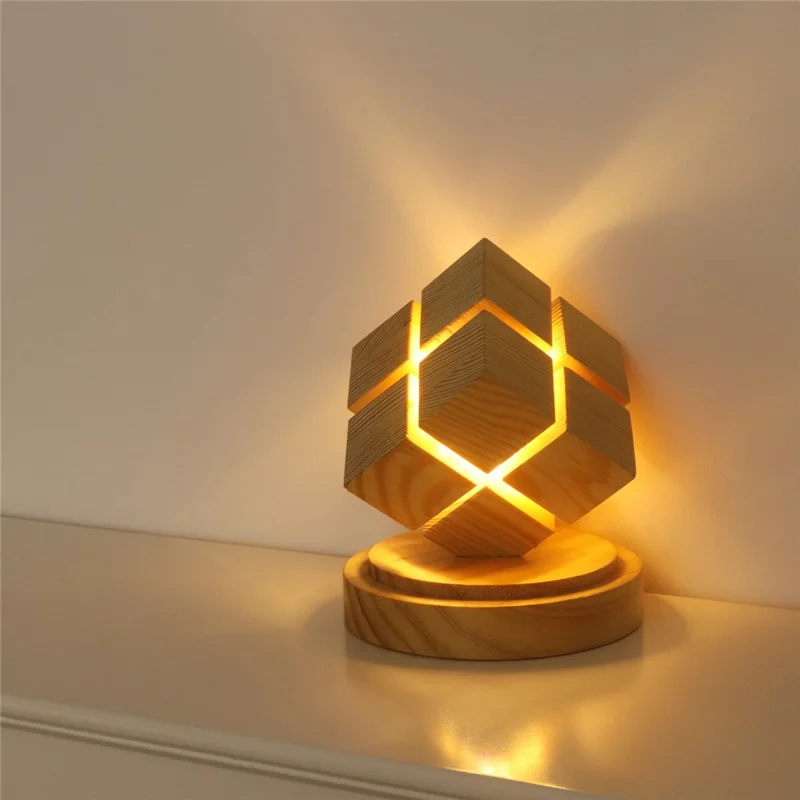 4x4 Magic Cube Design Night Light Bedside Decor LED Lamp Rubber Wood USB Powered Light for Bedroom / Study Ambient Lighting
