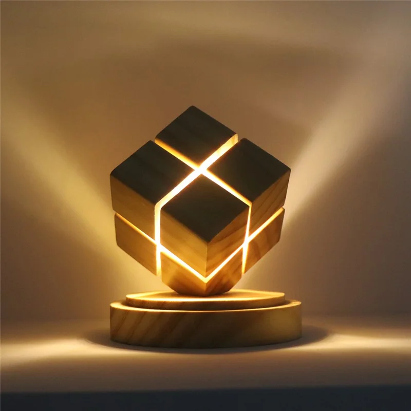4x4 Magic Cube Design Night Light Bedside Decor LED Lamp Rubber Wood USB Powered Light for Bedroom / Study Ambient Lighting