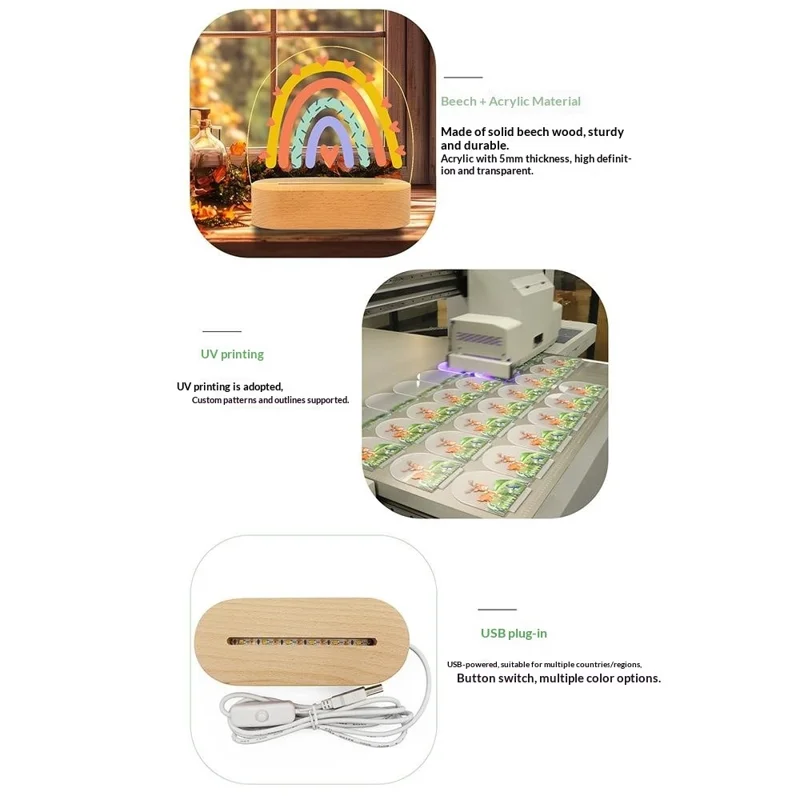 Acrylic Rainbow Night Light Desk Lamp Decorative USB Powered LED Lighting for Kids Room  /  Bedside - Style I