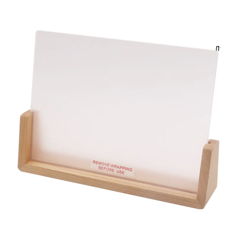 Large 203×150×4mm DIY Acrylic Handwritten Note Board Wood LED Light Stand Night Light USB Powered (Warm Light) - Beech Wood Base