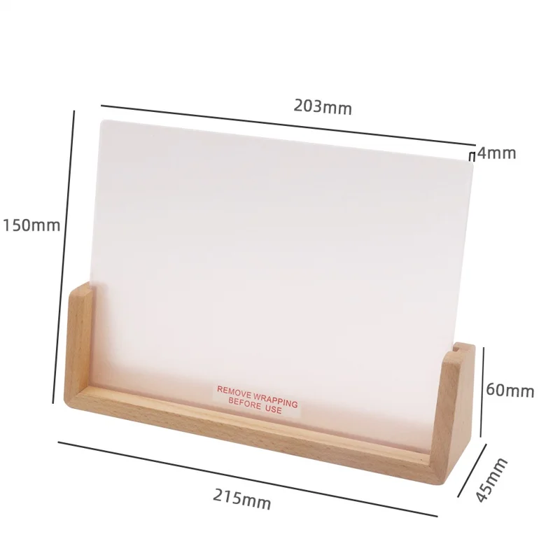 Large 203×150×4mm DIY Acrylic Handwritten Note Board Wood LED Light Stand Night Light USB Powered (Warm Light) - Beech Wood Base