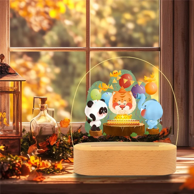 Acrylic Night Light Cute Pattern Printing USB Powered Ambient Light for Desktop Decor - Animal Party