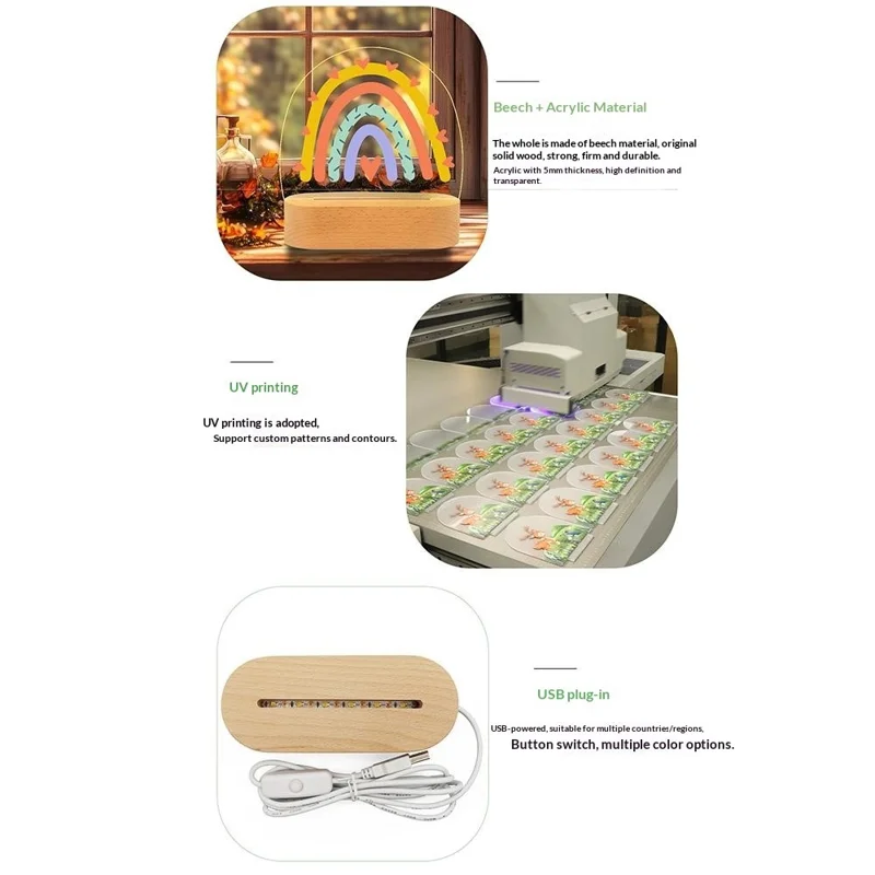 Acrylic Night Light Cute Pattern Printing USB Powered Ambient Light for Desktop Decor - Animal Party