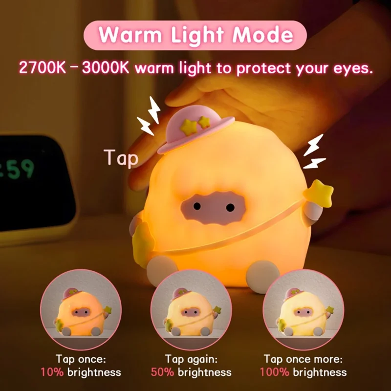 ICARER FAMILY Silicone Pat Night Light Touch Control 3 Brightness Levels RGB Color Changing Lamp