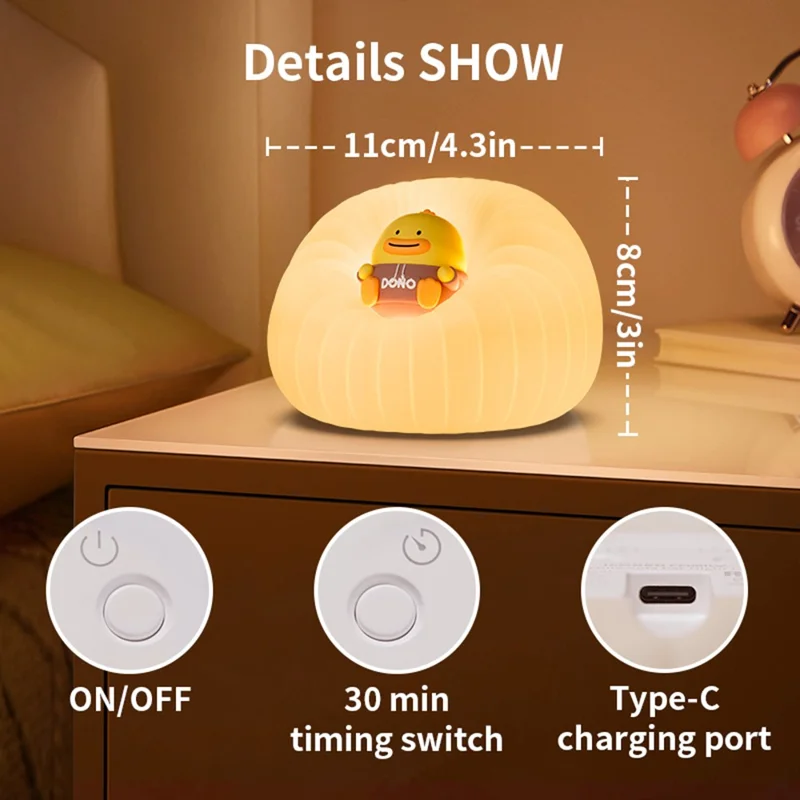 ICARER FAMILY Silicone Sofa Pat Night Light 3 Brightness Levels Timer Function Patting Lamp - Beige